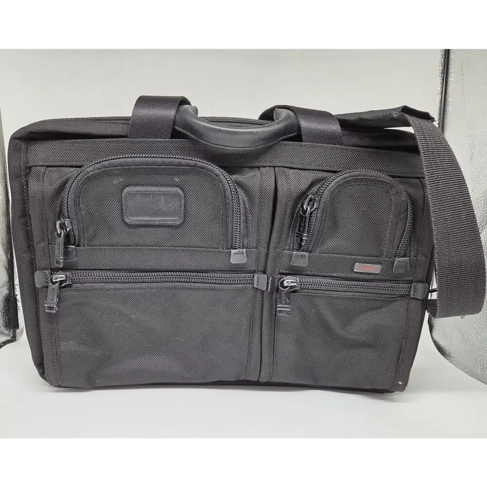 Tumi Alpha Briefcase 26141DH Black Ballistic Nylon Organizer Bag w/Laptop Sleeve